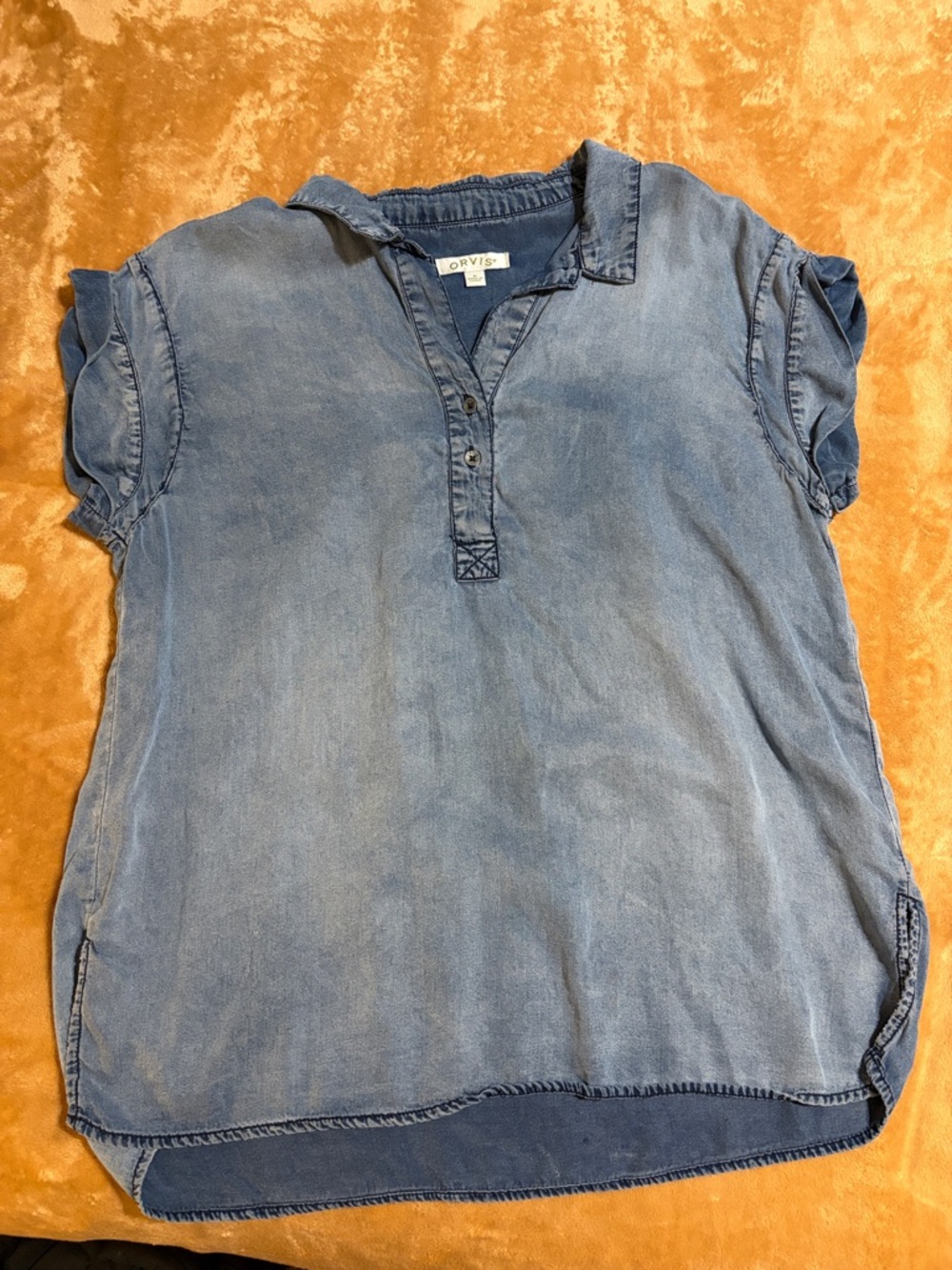 Orvis Faded Blue Denim-Style Henley Top